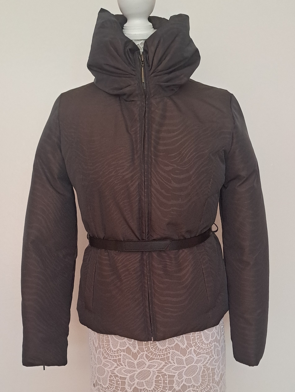 Via Spiga Dark Brown Quilted Belted Puffer Jacket